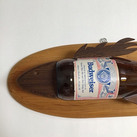 Budweiser Beer Bottle Fish Wall Plaque Wood Handmade Bud Folk Art Bar Decor 80’s - Picture 5 of 16